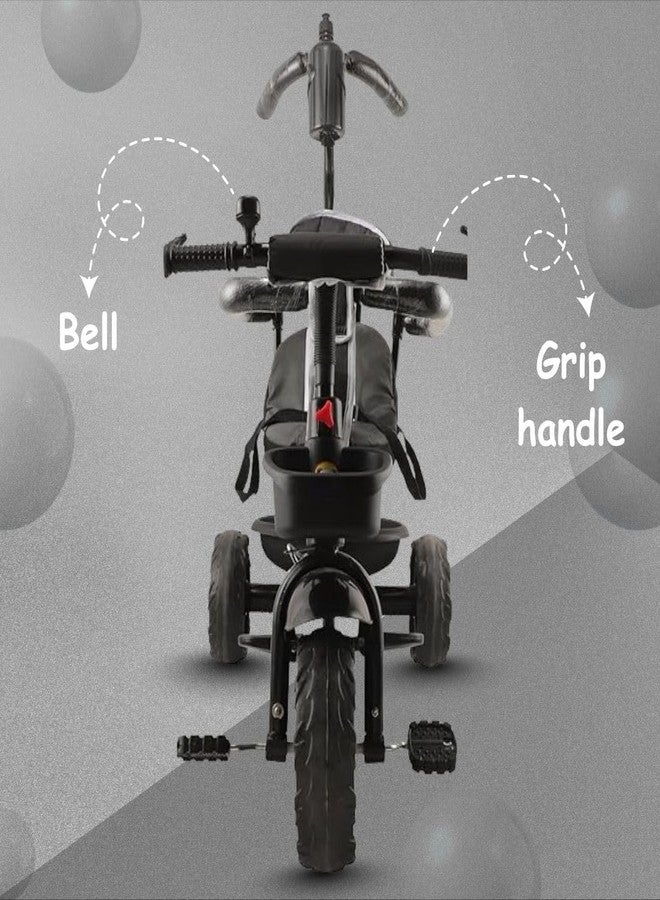 Maanit Mannit Tricycle Ride with Parental Handle | Play & Plug Cycle for Kids | Sturdy Designs with Storage Box, Horn and Guarded Seats, Heavy Wheels (Black) - Image 2